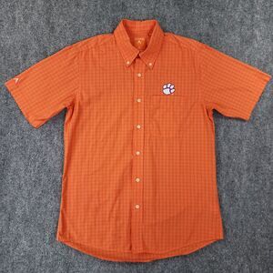 Clemson Tigers Shirt Mens Medium Orange Plaid Casual Short Sleeve Button Down